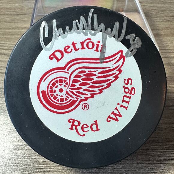 1990’s Detroit Red Wings Chris Osgood Autographed Official NHL Hockey Puck #30 - Picture 1 of 4